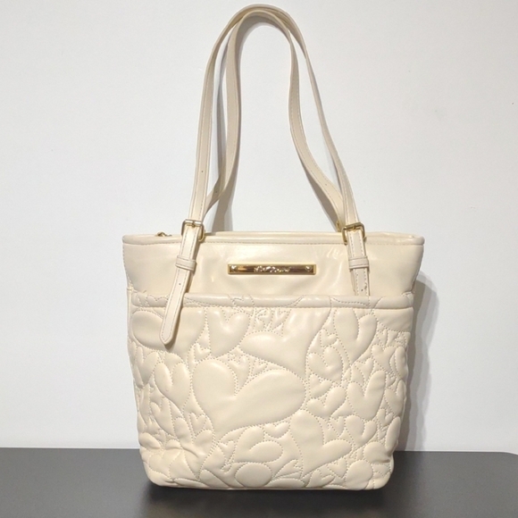 Betsey Johnson Handbags - Betsey Johnson Faux Leather Cream Heart Detail Purse Handbag